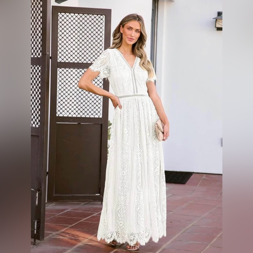 MEROKEETY Amazon Women’s White Lace Maxi Dress